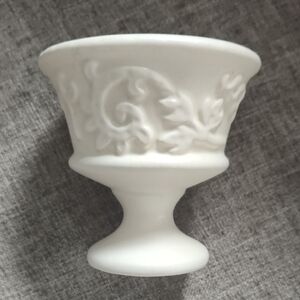 Vintage White Haeger Decorative Pedestal Vase with Embossed Scroll Design